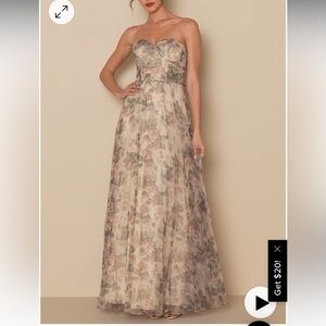 Dress: Lulu “Most Beautiful Day Ivory Multi Floral Print Organza Maxi Dress”